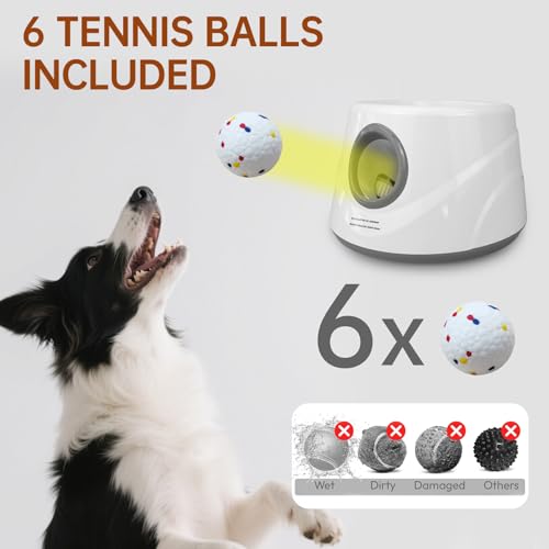 Automatic Dog Ball Launcher, 6 ETPU Balls, 20-45ft Distance - color: Grey-Standard