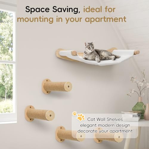 Cat Wall Hammock & Steps Set - Wall Mounted, 21 * 18 in for Large Cats - Screw-in Climbing Play Set