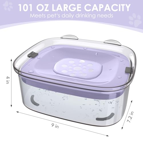 AONKEY 3L No Spill Dog Water Bowl with Slow Drinking Disk(Violet) - color: Violet