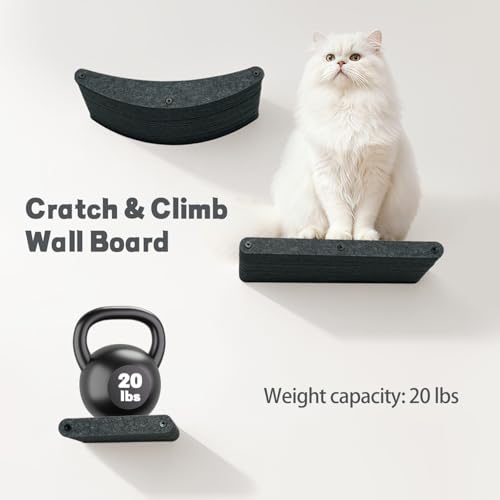 Wall Mounted Cat Shelves Set, Felt Cat Wall Perch & Climbing Steps, Space Saving Floating Cat Furniture, Wall Cat Climbing System for Indoor Kittens & Large Cats