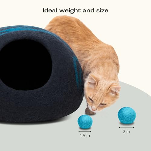 MEOWFIA Wool Ball Toys - 6-Pack of Safe for Cats and Small Dogs Balls - 1.5 Inch Felted Wool Cat Toy and Dog Toy - Perfect with Cat Cave - Silent - Mini Tennis Balls - (1,5in/Aquamarine) - size: 1.5 Inch