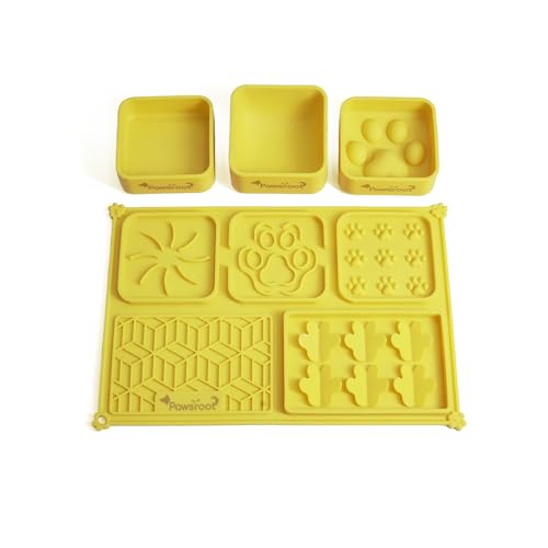 Extra Large Dog Lick Mat & Slow Feeder Bowl Set - XXL Silicone Enrichment Tray for Large Breeds - 2-in-1 Calming Puzzle Toy with 3 Removable Bowls (Honey Yellow) - color: Honey Yellow