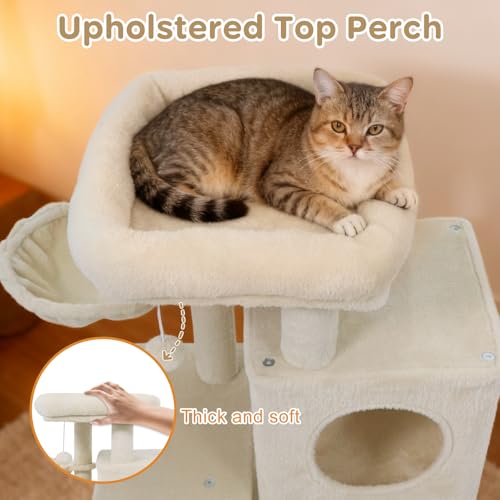 PETSITE Multi-Level Small Cat Tree, 33.5 Inches Tall with Sisal Scratching Posts, Double-Layer Condo, Side Basket, Dangling Ball and Upholstered Comfy Top Perch, Ideal for Indoor Cats (Beige) - color: Beige