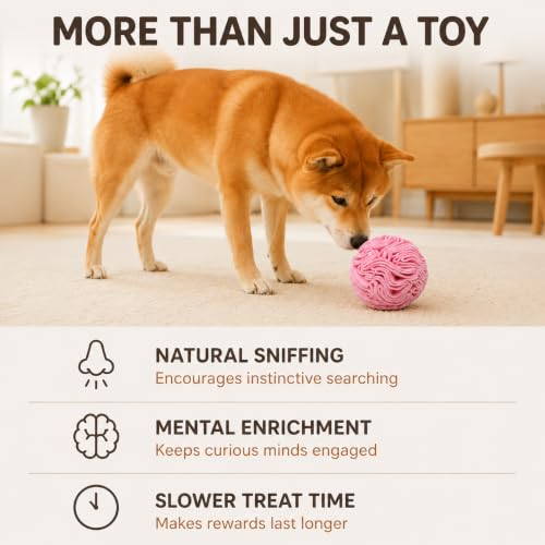Snuffle Ball for Dogs, Slow Feeder Mental Enrichment Toy, Cute Interactive Puzzle Game for Anxiety Relief & Indoor Fun, Pet Search Game for Small Medium Dogs, Machine Washable - color: Light Red, size: Medium