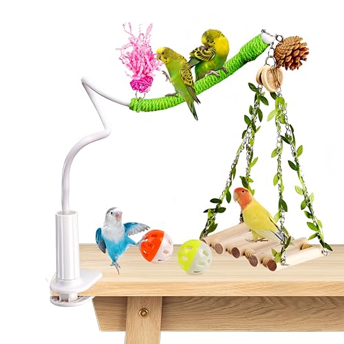 Bird Perch with Swing, Movable Desktop Stand with Clamp