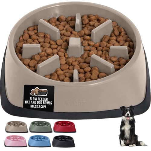 GORILLA GRIP® Patented Slow Feeder Dog and Cat Bowl, BPA Free, 2 Cup Beige - color: Beige, size: 2 Cup