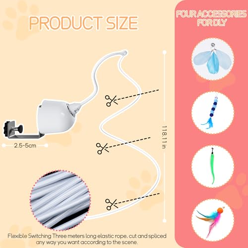 Automatic Door Hanging Cat Toy - Rechargeable Electric Feather Teaser Remote Control, 4 Replaceable Feathers, Interactive Exercise Toy for Indoor Cats & Kittens (White) - color: white