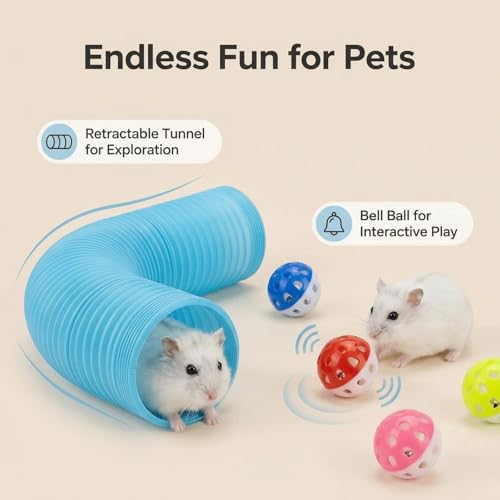 1 Pack Ferret Tubes & Tunnels with 4 Bell Balls, 3.9 in Wide, Blue - color: Blue, size: 1PCS