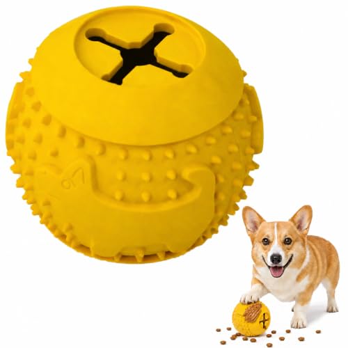 Treat Dispensing Dog Toy Ball, Puzzle Slow Feeder Puppy Toy, 3'' Yellow