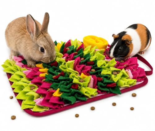 Rabbit Snuffle Mat,Hamsters Foraging Mat for Small Animals Bunny Puzzle Toys Pets Interactive Feeding Mat for Guinea Pigs Hedgehog Chinchilla Puppies (Pink) - color: Pink