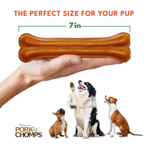 Pork Chomps Roasted Pressed Pork Skin Dog Chew, 7-inch Bone, 1 Count (Pack of 5) - size: 1 Count (Pack of 5)