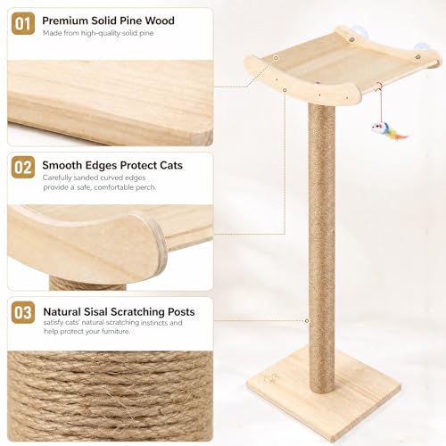 Cat Window Perch with Scratching Posts, 46-Inch Wooden Tree for Large Cats - size: Large