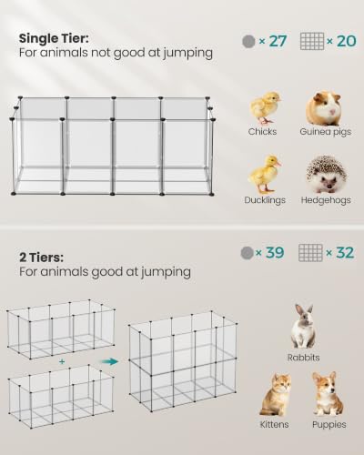 SONGMICS Pet Playpen, Small Animal Playpen with Floor - color: White, style: 20 Panels - 57.1"L x 28.3"W x 22.4"H