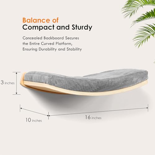 Curved Cat Shelves and Perches, Floating Cat Wall Bed with Comfortable Cushion - color: Wood Shelf+Grey Cushion