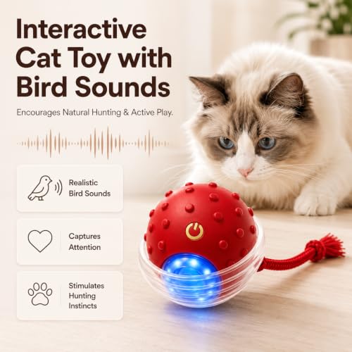 Interactive Rolling Cat Ball, Motion Activated Automatic Cat Toy - color: Crimson