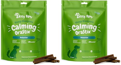 Zesty Paws OraStix for Dogs - Calming Dental Sticks for Stress with Hemp Melatonin Chamomile Dog Healthy Teeth and Gums Calm Composure for Fireworks and Thunderstorms - 25oz (Pack of 2) - size: 25 Ounce (Pack of 2)