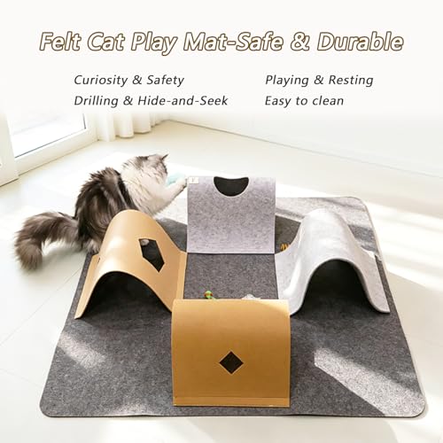 Cat Tunnel Mat for Indoor,4-Way Felt Cats Play Mat Cat Cave for Hide & Seek - color: Gray