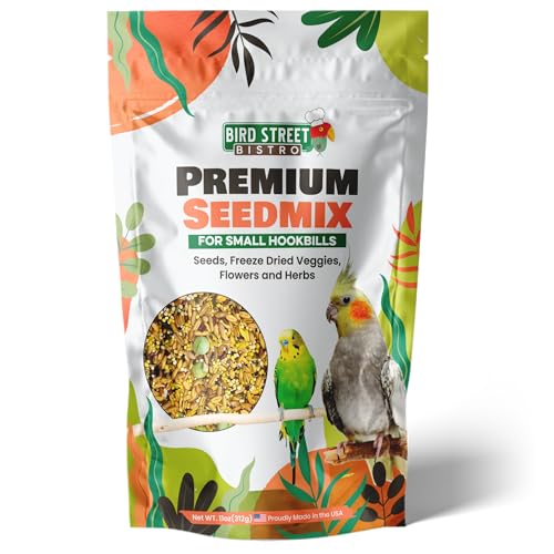 Bird Street Bistro Premium Bird Seed Mix – Natural Foraging Food for Parrots, Conures, African Greys & Cockatiels – Healthy Whole Grain Parrot Food, No Fillers or Additives – 11oz Bag