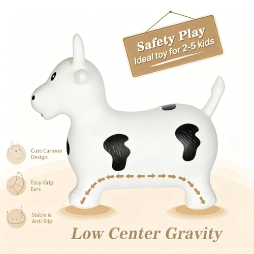 INPANY Bouncy Horse, Cow Hopper for Cowboys, Kid Gifts Toy, Pump Included - color: White Bull