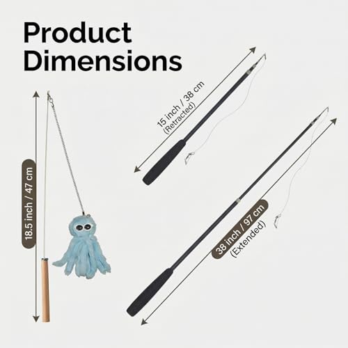 Octopus Cat Wand Toy Blue, Interactive Cat Toy Kit: Fun Wand Toy with Retractable Wand & 3 Feather Refills, Cat Feather Toy for Play Chase Exercise