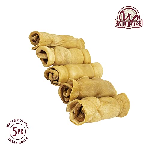 Wild Eats Water Buffalo Retriever Style Cheek Rolls Dog Chews, Pack of 5, 1.05lbs, for All Dog Breeds