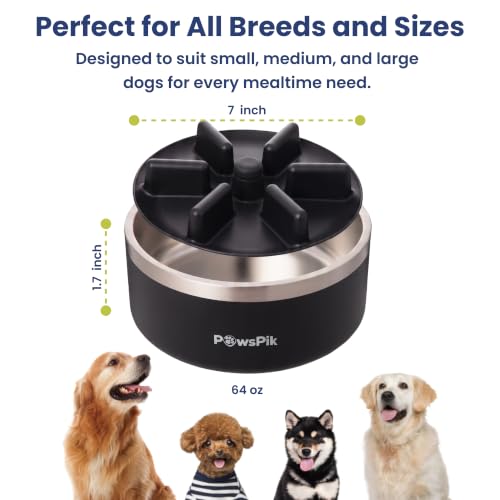 PawsPik Stainless Steel Double Wall Slow-Feed Puzzle Dog Bowl, 64-oz, Black - color: Eclipse Shadow Black