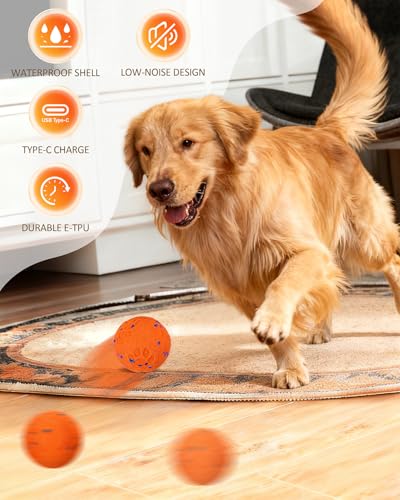 Interactive Dog Ball for Large Dogs, Self Moving Toy with Bouncing & Vibrating, 3.1" Chew-Resistant E-TPU, Indestructible, IPX7 Waterproof, Low Noise, Gift Bag,Dark Orange - color: Dark Orange