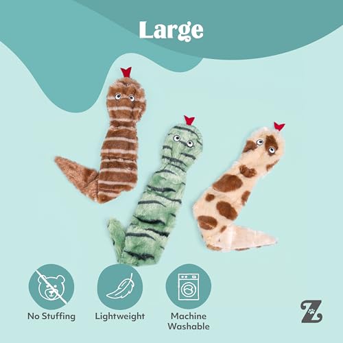 ZippyPaws Skinny Peltz No Stuffing Dog Toy Pack to Keep Them Busy - 18" - style: Desert Snakes - Large (3-pack)