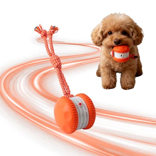 Interactive Dog Toy,Random Path Automatic Electric Rolling Toy with Rope,Motion-Activated Dog Stimulation Toy for Chewing and Playing,Boredom Relief,for Small Medium Large Dogs (Orange) - color: Orange