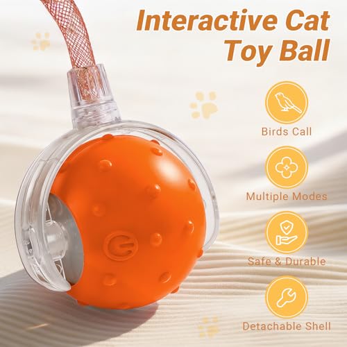 Interactive Cat Ball Toy, Motion Activated Electric Rechargeable Cat Toy - color: Orange