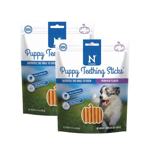 N-Bone Puppy Teething Sticks Variety Pack, Chicken & Pumpkin & Peanut Butter Flavor, 3.74 Ounce (Pack of 6) - size: 11.22 Ounce (Pack of 6)