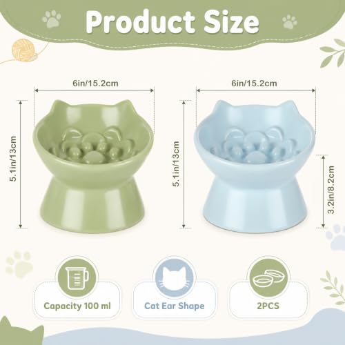 STARVAST 2 Pack Ceramic Slow Feeder Cat Bowl, Elevated