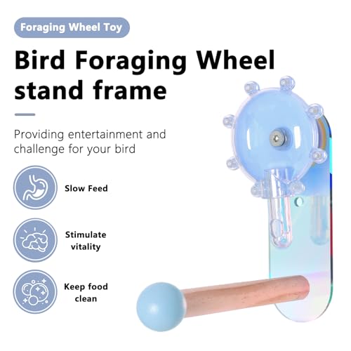 Rotating Foraging Puzzle Toy for Parrots with Colorful Acrylic Perch - Interactive Mental Enrichment Feeder Game for Cockatiels, Conures, Budgies, Lovebirds (Blue, M) - color: blue