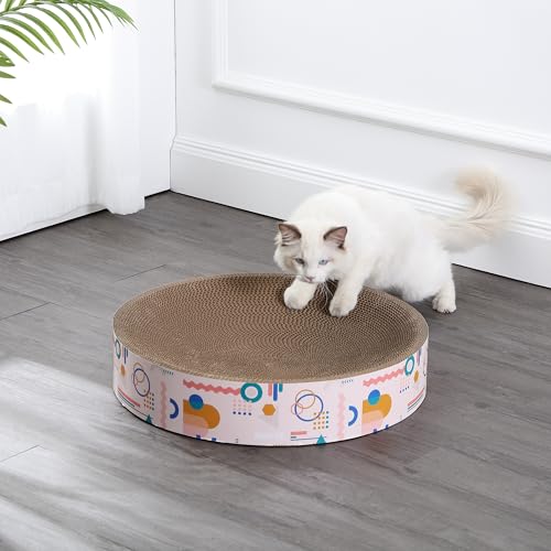 CSR1010A Nelson 20.13" Modern Cardboard Round Bowl Cat Scratcher with Catnip, Light Pink/Multi - color: Light Pink/Multi