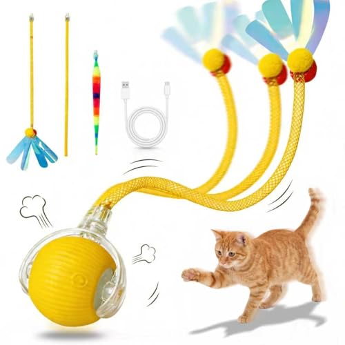 Interactive Cat Toy Ball, Automatic Cat Toys for Indoor Cats with 3 Modes - color: pale yellow