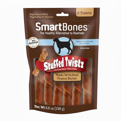 SmartBones Stuffed Twistz with Peanut Butter, Rawhide-Free Chews for Dogs Stuffed with Pork Flavor, 6 Twistz - size: 6.9 Ounce (Pack of 1)