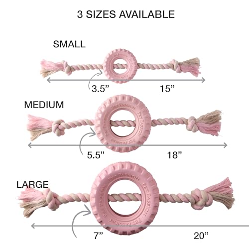 Pet Passion Natural Rubber Tire and Organic Cotton Rope Pull and Chew Dog Toy for All Pet Breeds, Blush, Large - color: Blush, size: Large