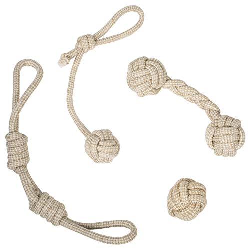 Franklin Pet Supply Natural Non-Toxic Rope Dog Toys Hemp Play Fetch Tug of War Dog Teething Puppy Chew 4 Pack