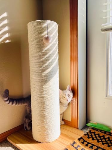 KAMABOKO 29.5" Cat Scratching Post, 7.5" Ultra-Large Diameter Natural Sisal Cat Scratch Post, Scratch-Resistant Tall Cat Scratcher for Indoor Cats, Protect Your Furniture, Beige, Pack of 2 - size: 2