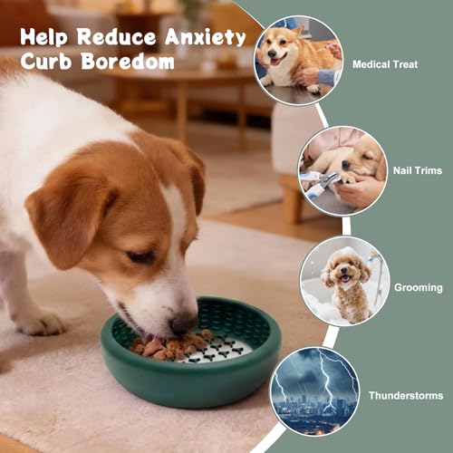Dog Lick Bowl, Anxiety Relief Slow Feeder Lick Bowls for Dogs(Green, Large) - color: Green, size: Large