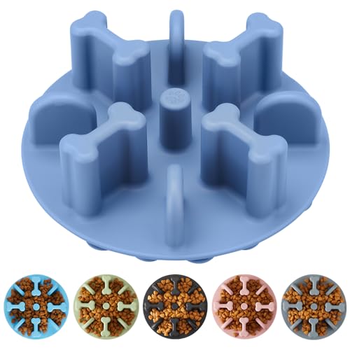 Soft Silicone Anti-Choking Puzzle Feeder Insert - Compatible with Regular Elevated Dog Bowls, Anti-Slip Slow Down Eating Insert - color: Blue, size: Large