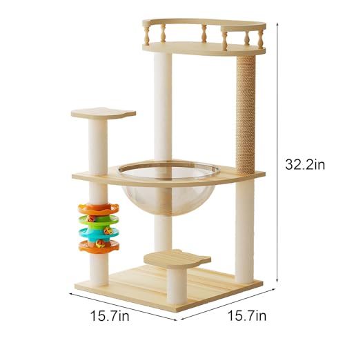 32.2" Modern Wood Cat Tree Tower for Indoor Cats, Multi-Level Cat Condo with Acrylic Hammock, Sisal Scratching Post, Top Perch & Toy, Small Cat Activity Tree for Small & Large Cats - color: Style E