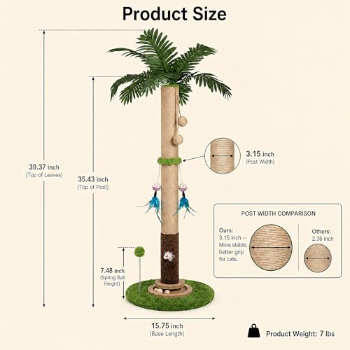 Cat Scratching Post for Indoor Cat Adult, 35 Inch Tall Tree Scratching Post