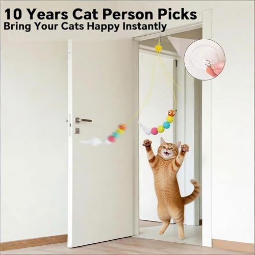 Hanging Cat Feather Toy 5 Pcs, Interactive Retractable Indoor Kitten Chase Exercise Toys Refill, Kitten Toys for Indoor Cats Self Play, Physical Mental Exercise for All Breeds and Species