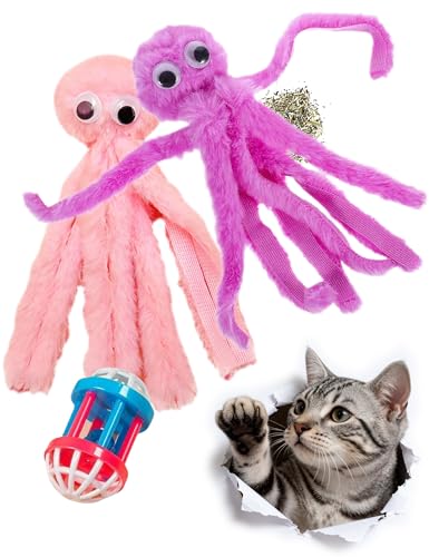 3 Pack Soft Plush Octopus Toys with Catnip for Indoor Kittens and Cats
