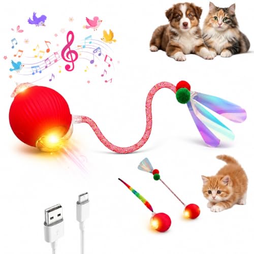 Interactive Cat Toy Ball, Automatic Cat Toy with Bird Chirping Sound, 3 Play Modes & 2 Tails,Rechargeable Smart Moving Pet Toy,Speedy Tail 2.0 Cat Toy,Cat Toys Interactive for Indoor Cats & Small Dogs