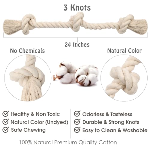 Barida Natural White Cotton Tough Dog Rope Toy for Medium & Large Dogs. Non Toxic and Premium Rope Toys for Dogs. - size: Medium (23.60")