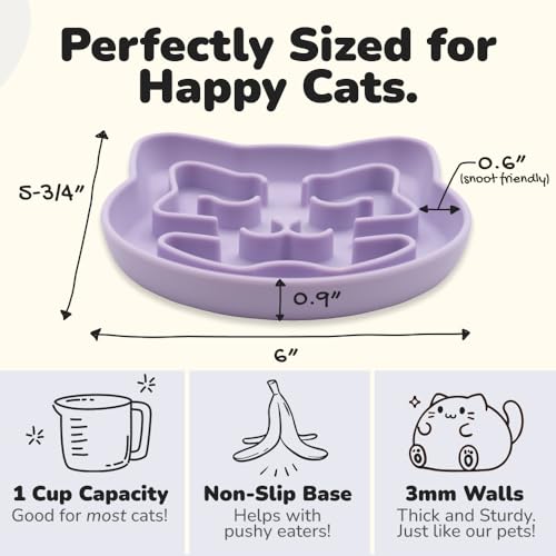 Snuggli Slow Feeder Cat Bowl | Cat Puzzle Feeder for Slow Eating, Mental Enrichment, Digestion, & Bloat Relief | Non-Slip Silicone, Dishwasher Safe, 1 Cup (Lavender) - color: Lavender