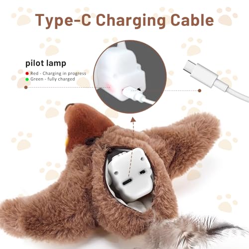 Esoes Flapping Bird Cat Toy, Rechargeable Chirping Catnip Toy, Does Not Fly - color: brown
