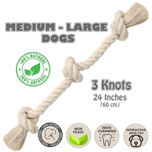 Barida Natural White Cotton Tough Dog Rope Toy for Medium & Large Dogs. Non Toxic and Premium Rope Toys for Dogs. - size: Medium (23.60")